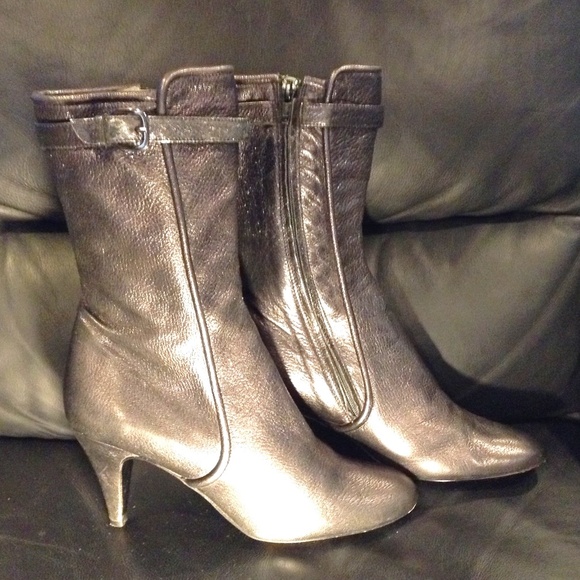 Belle by Sigerson Morrison Women's 7.5B Black Metallic Mid Calf Boots Made Italy - Picture 1 of 15